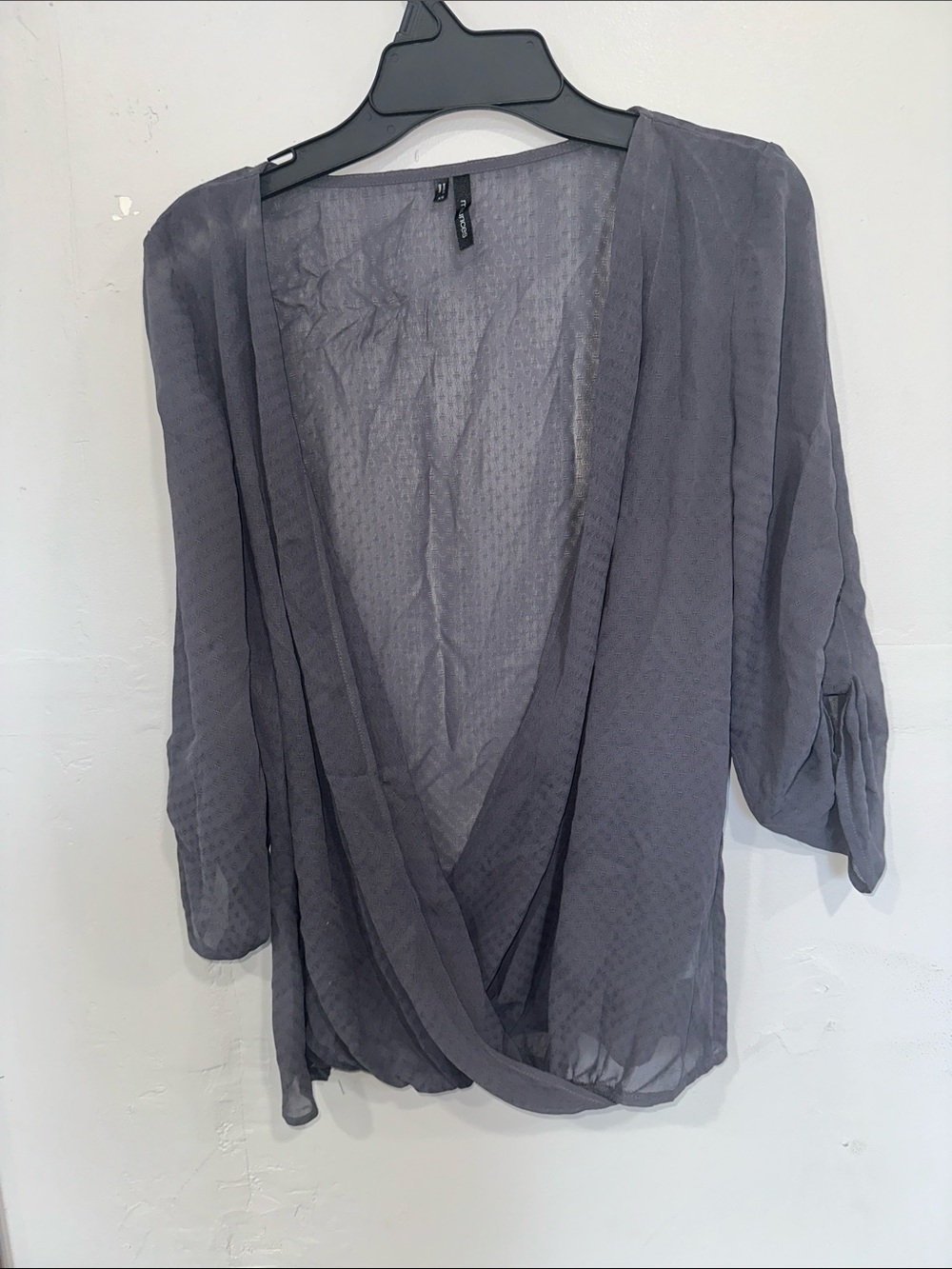 Maurices Sheer Draped Wrap Blouse - Gray